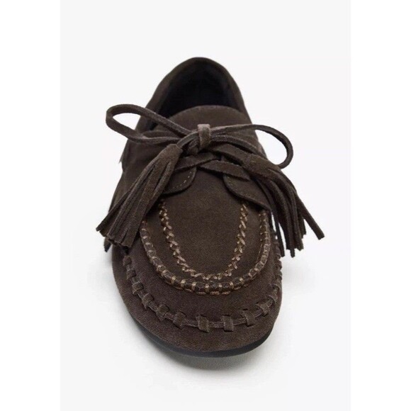 ZARA Woman NWT SS25 Brown Suede Fringe Loafers Shoes Size US 6 EU 36 3507/510 - Picture 4 of 15